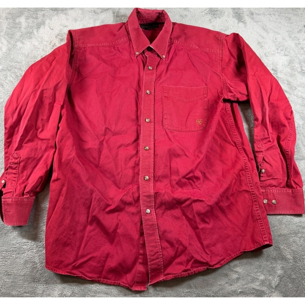 Ariat Men's Red Button-Down Western Shirt L Cotton Twill Snap Cuffs Cowboy Rodeo